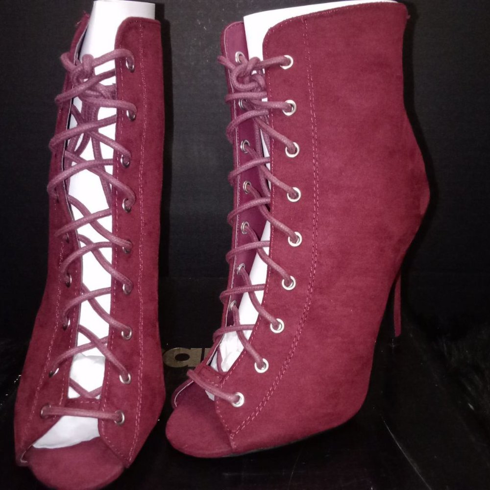 Burgundy Lace Up Booties